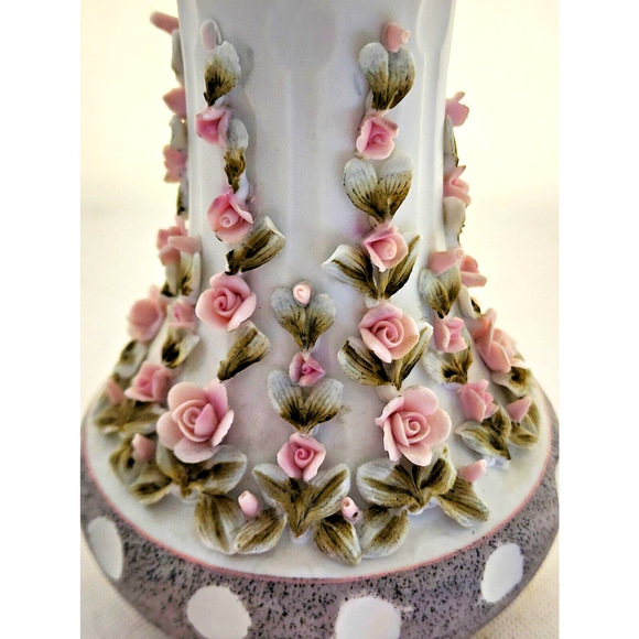 VASE/SHELF DECOR-C. Sadek 6186-Unglazed Porcelain-Molded Flowers-Pink-Gray-10" - Picture 2 of 11